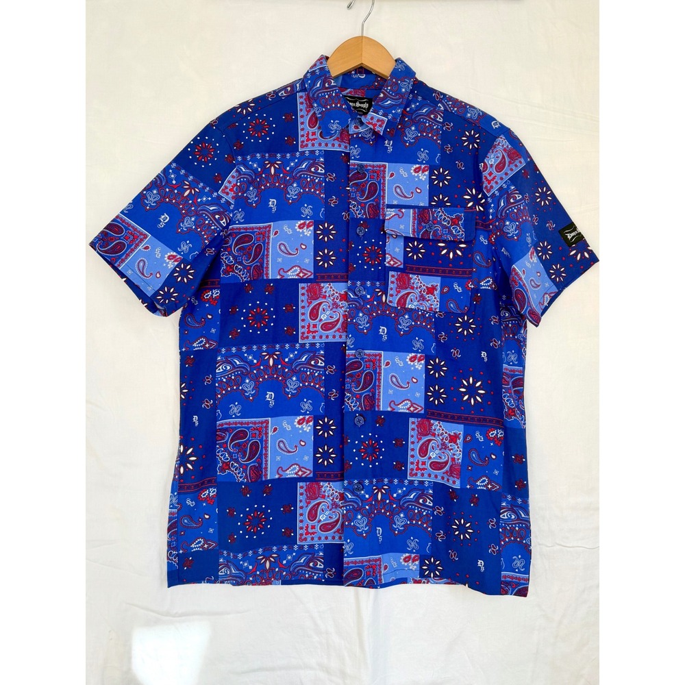 Snoop Dogg | Dogg Supply Men's MD Blue Bandana Paisely Cottton Button Down Shirt